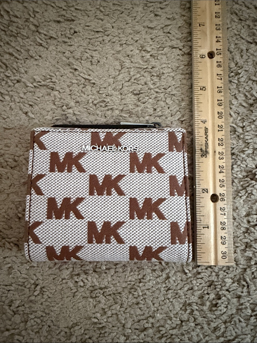 Michael Kors Brown and White MK Logo Bifold Wallet